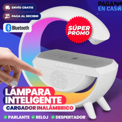 Lampara Inteligente, corneta, Bluetooth y Cargador Inalámbrico